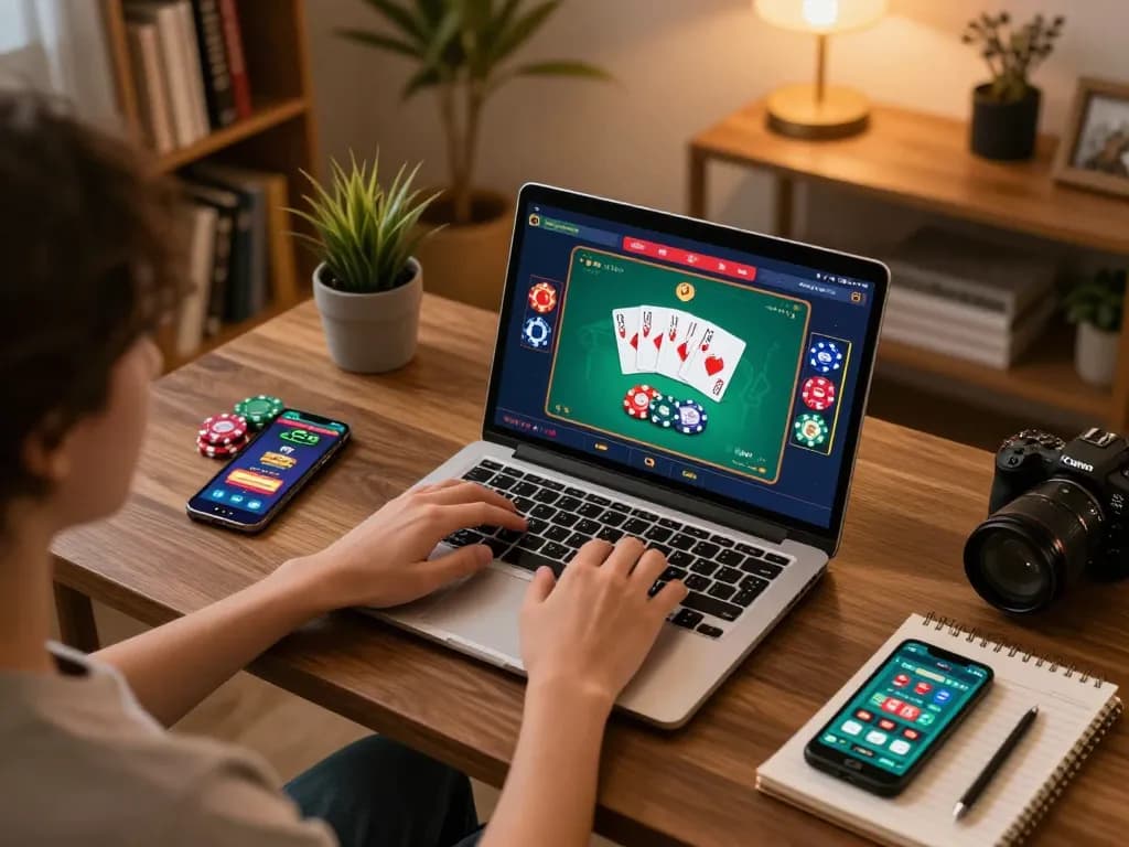 Link 79king displayed on a laptop screen during an exciting online poker game session in a cozy home setting