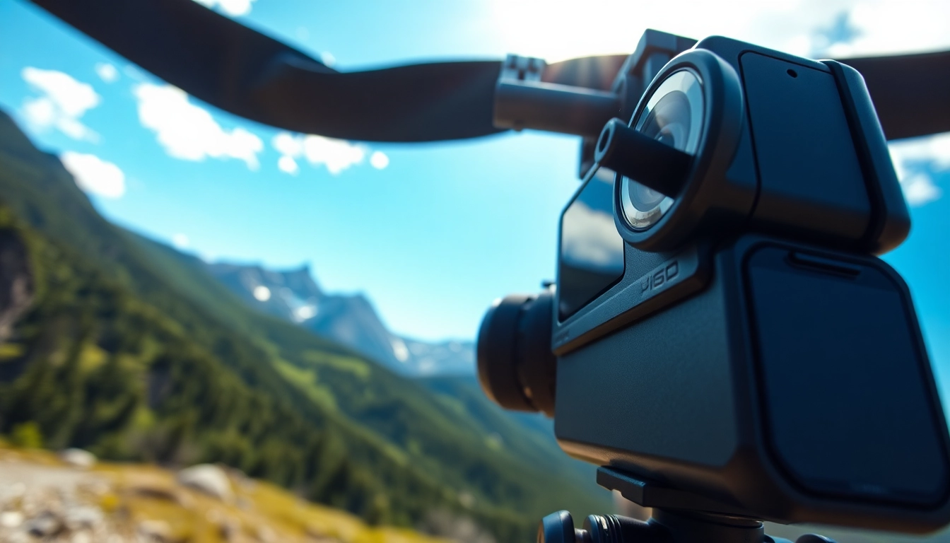 Capture the Insta360 X5 performing in a vibrant outdoor setting, highlighting its features.