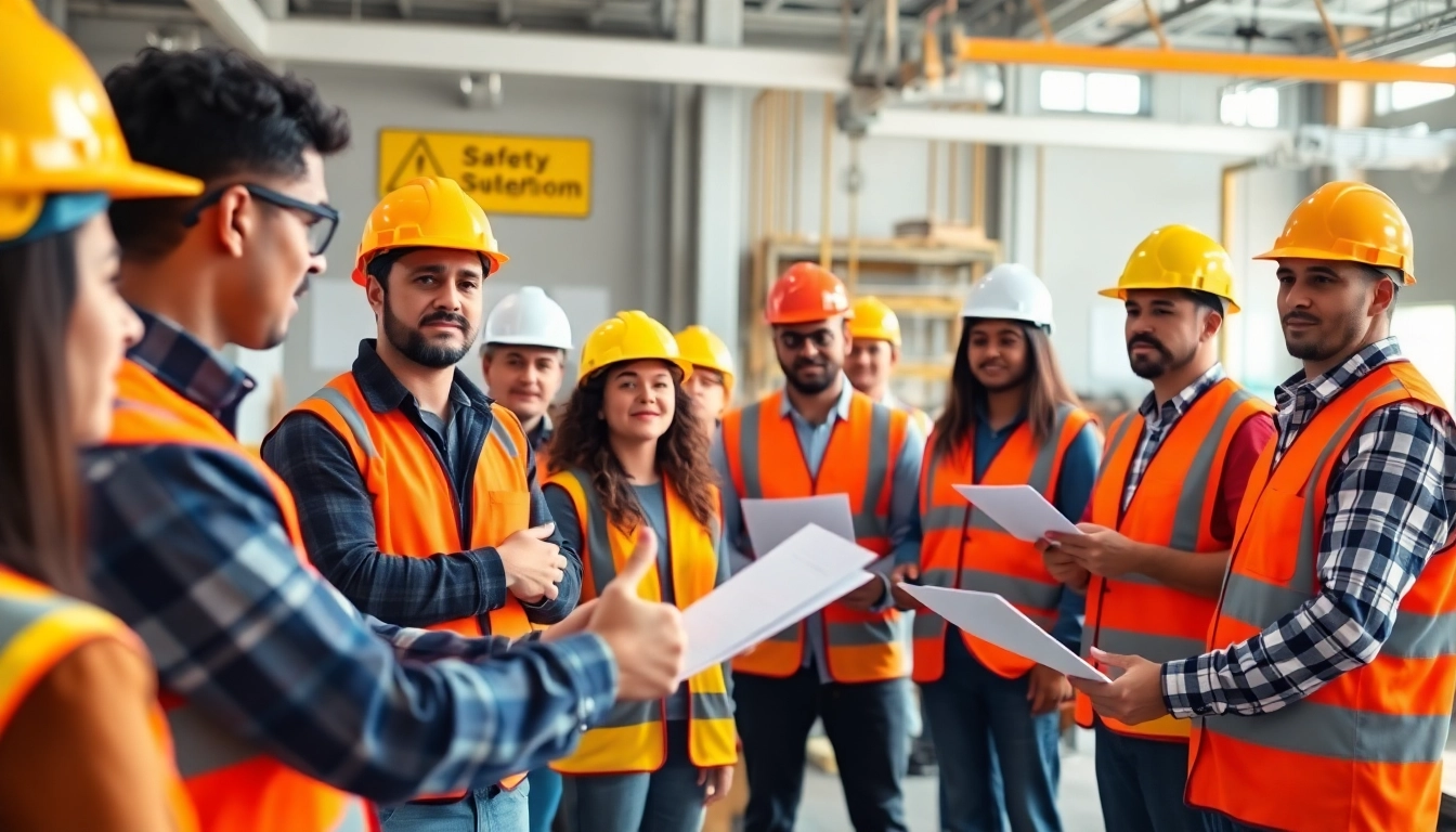 Participants engaging in construction safety training with hands-on demonstrations and safety gear.