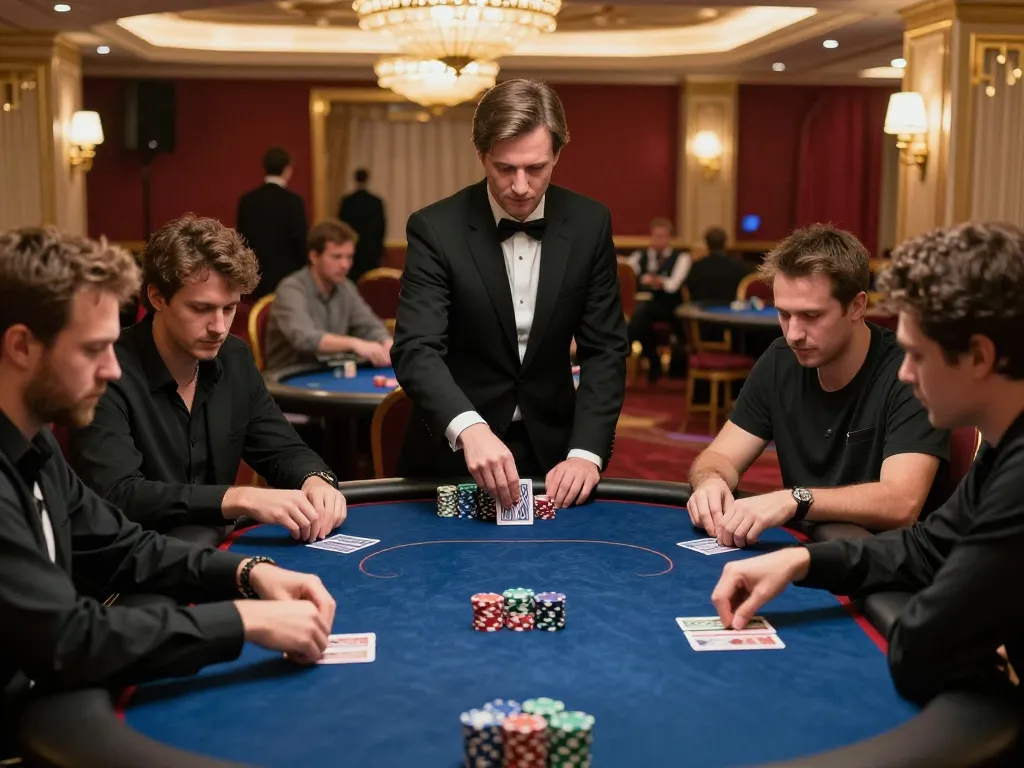 DH88 poker game in action with focused players surrounded by luxurious casino decor