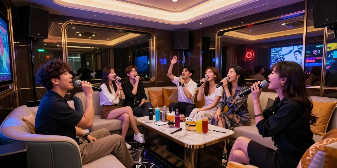 강남쩜오에서 고급스러운 노래방 분위기에서 친구들과 즐거운 시간을 보내는 모습