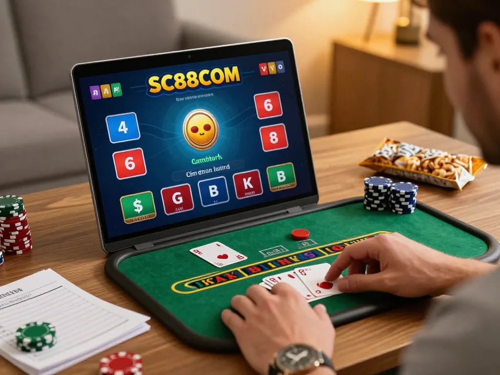 Engaging live dealer blackjack gameplay on SC88 COM with vibrant home office ambiance