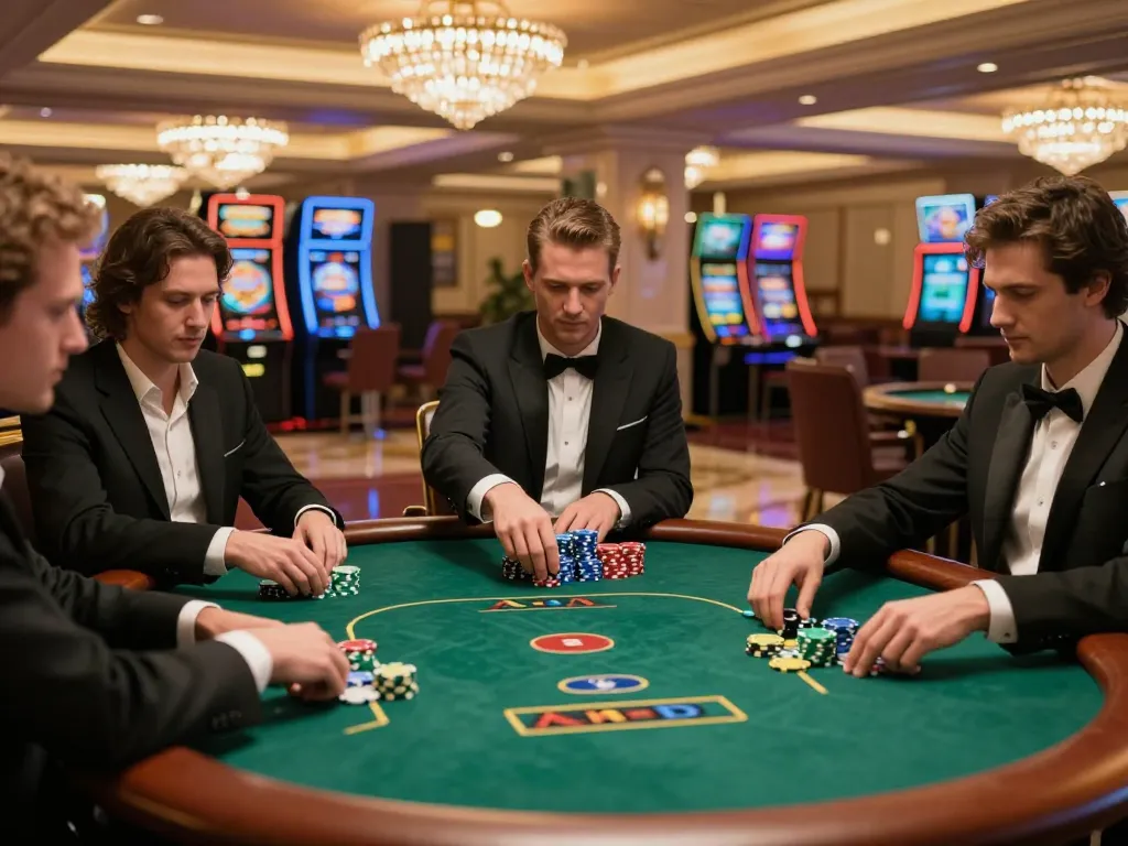 Players engaging in a high-stakes game at Nhà Cái SC88's elegant casino, focused on winning strategies.