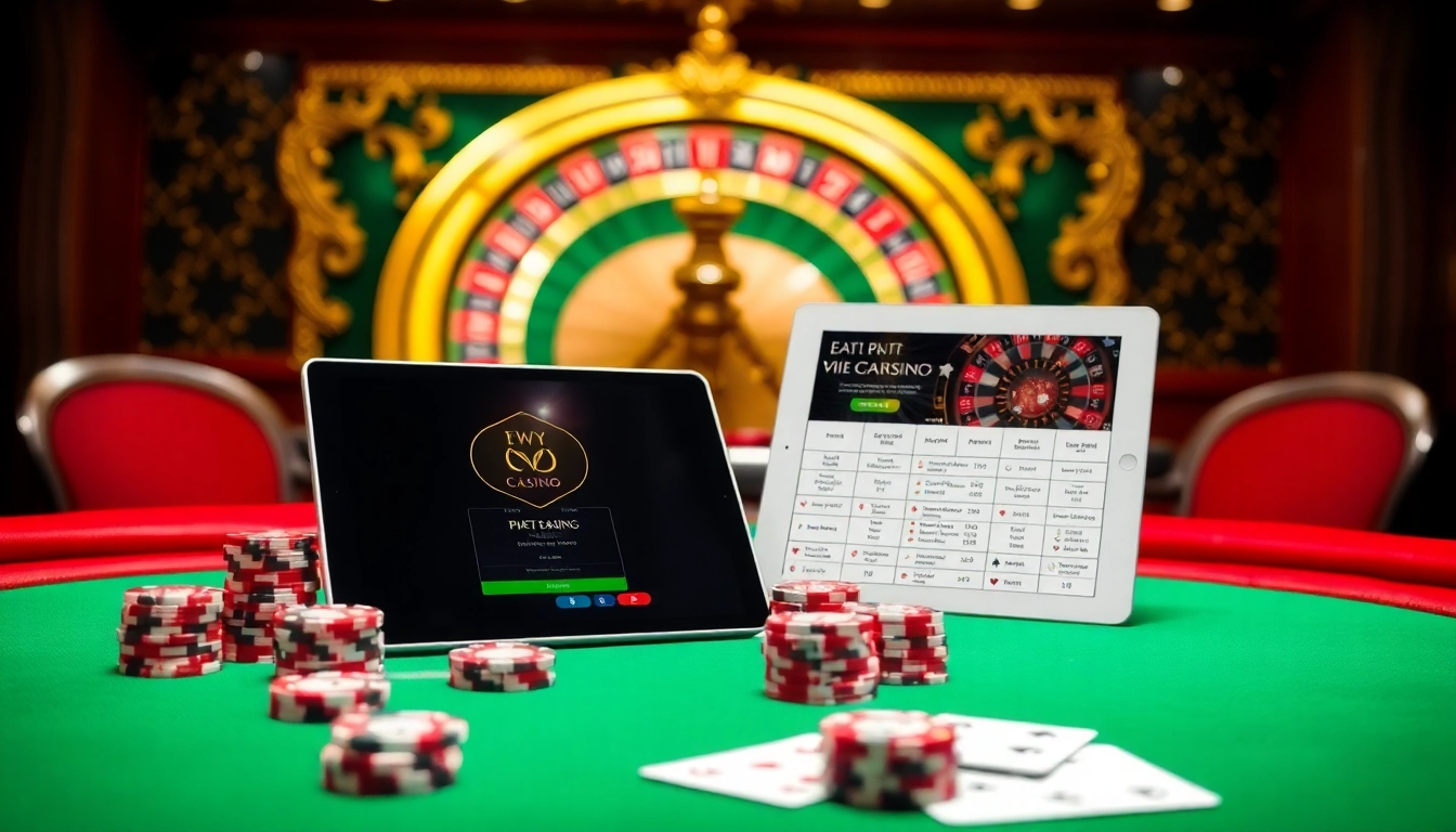 Gambling excitement with a luxurious casino table and online gaming interface at https://whycazino.com/