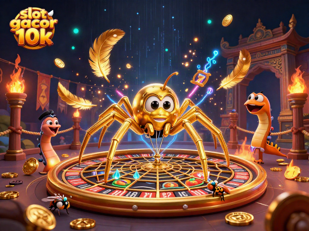 Experience slot gacor 10k with a unique casino scene featuring vibrant 3D characters and elements.