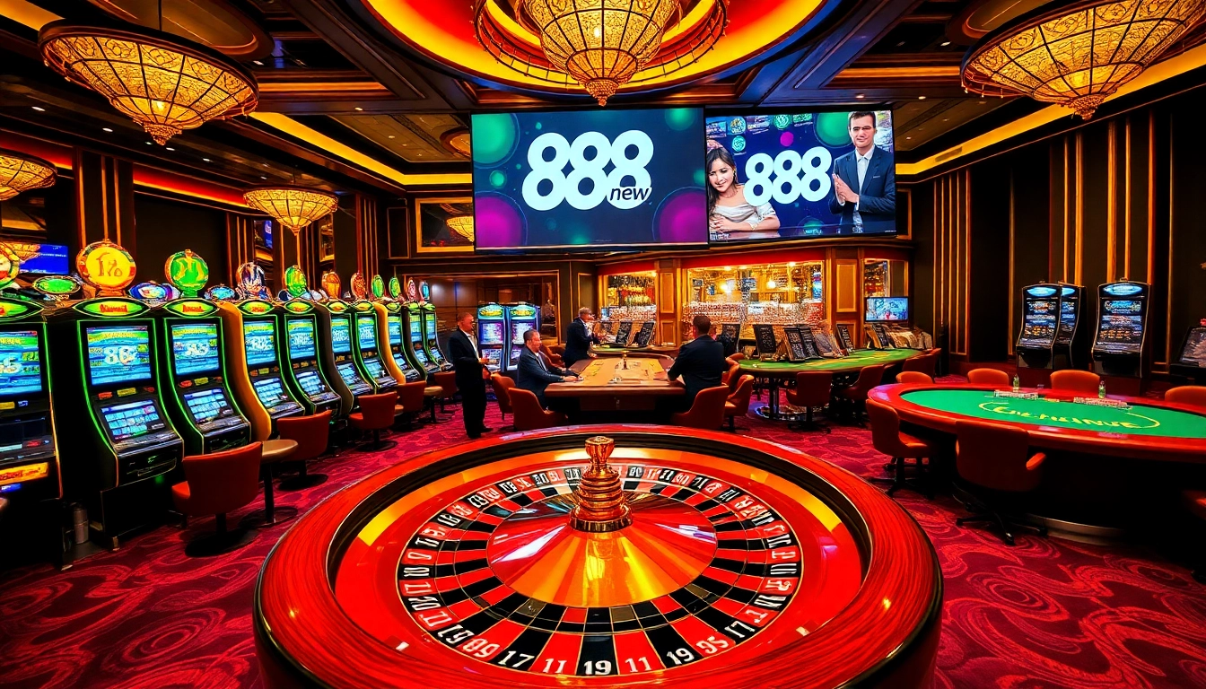 Experience thrilling gameplay at 888 new casino featuring vibrant slot machines and poker tables.