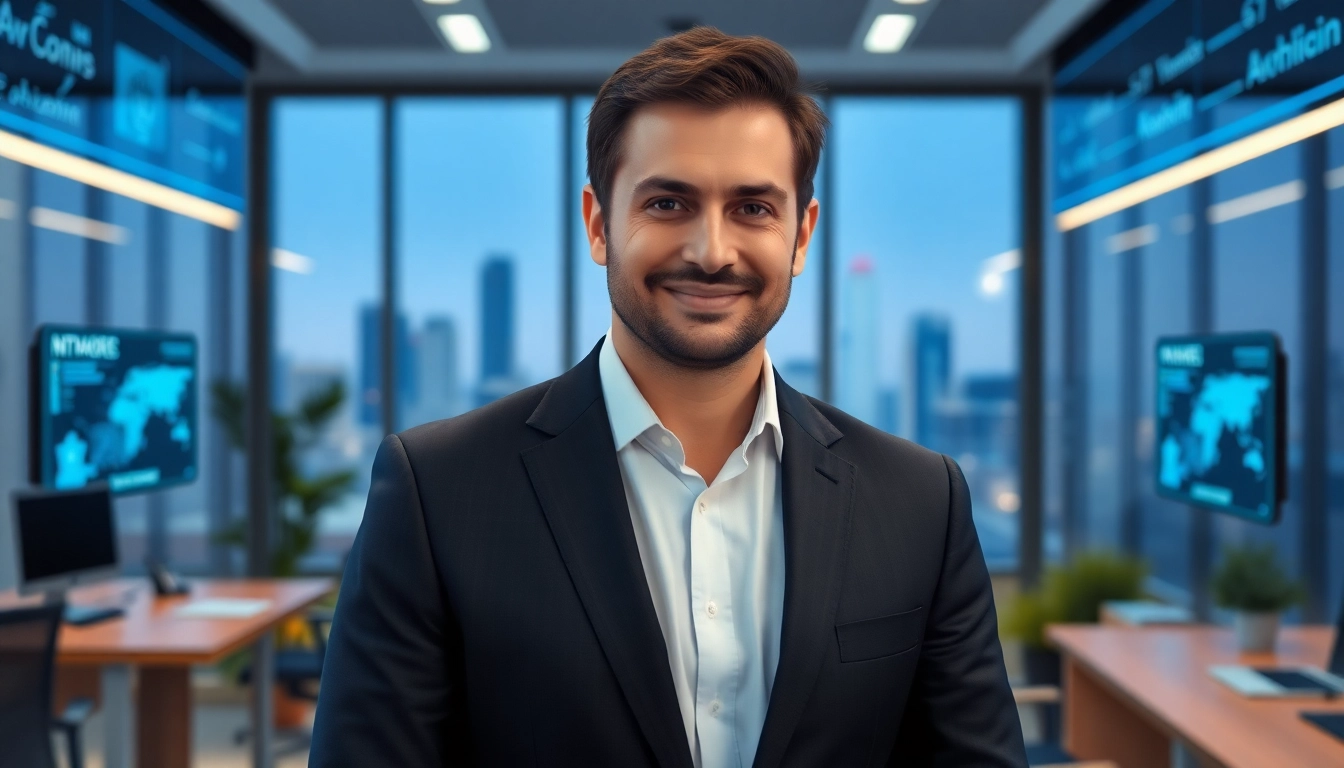 Dinis Guarda presenting in a modern office, showcasing his expertise in AI and Blockchain.