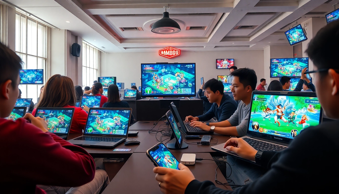 Engaged players enjoying diverse games on the MM88 platform in a vibrant online gaming environment.