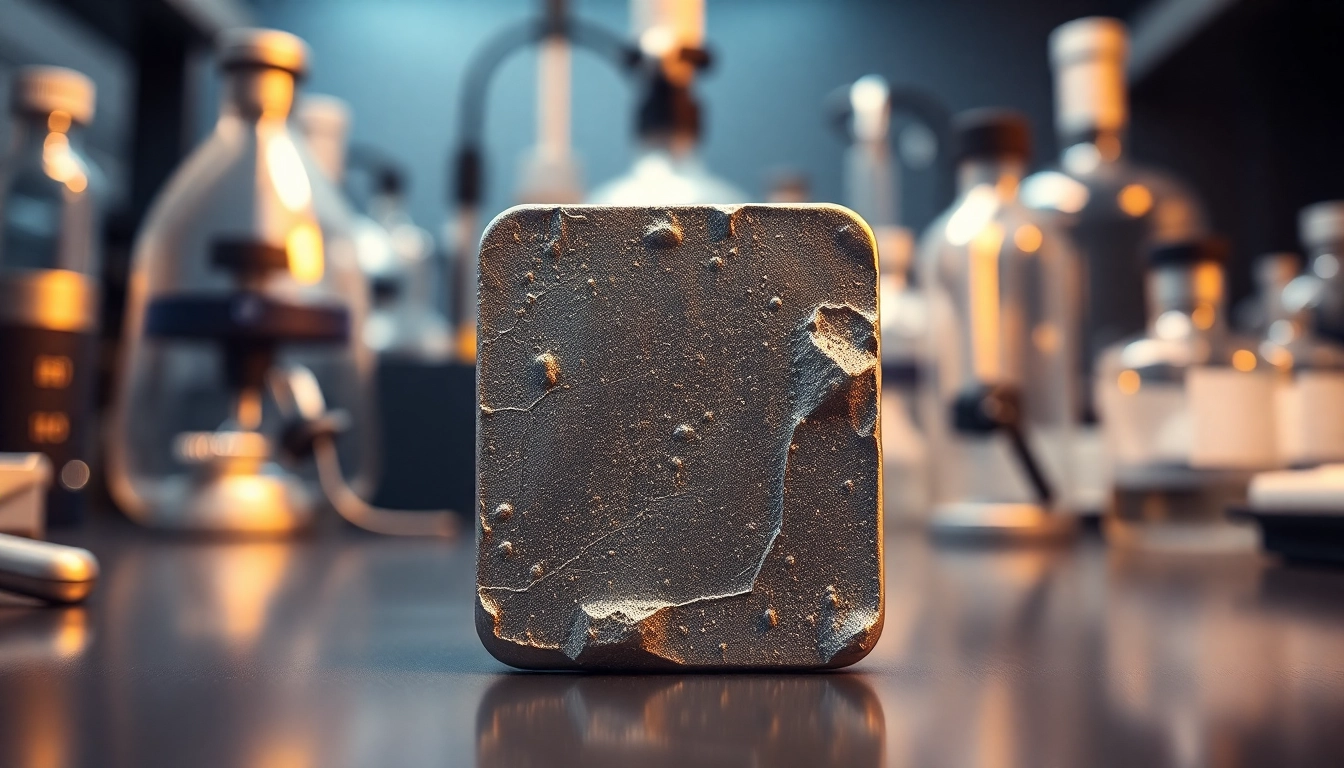 Beryllium sample displayed prominently in a high-tech lab environment.