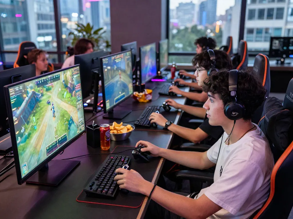 Experience the excitement of DJARUMBOS LINK ALTERNATIF in a vibrant gaming lounge with friends.