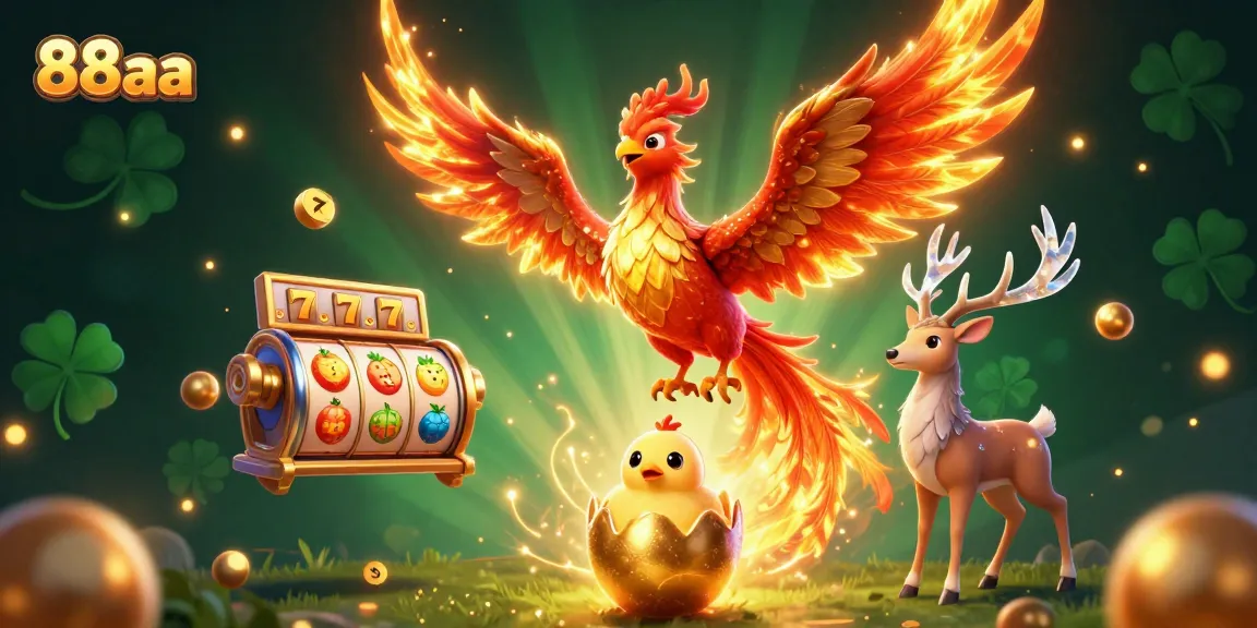 Experience the thrill of 88aa with a dynamic casino scene featuring a golden phoenix and spinning slots.