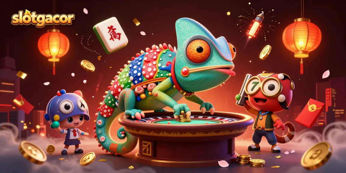 Play slots at slotgacor with a vibrant casino scene featuring animated characters and dynamic elements.