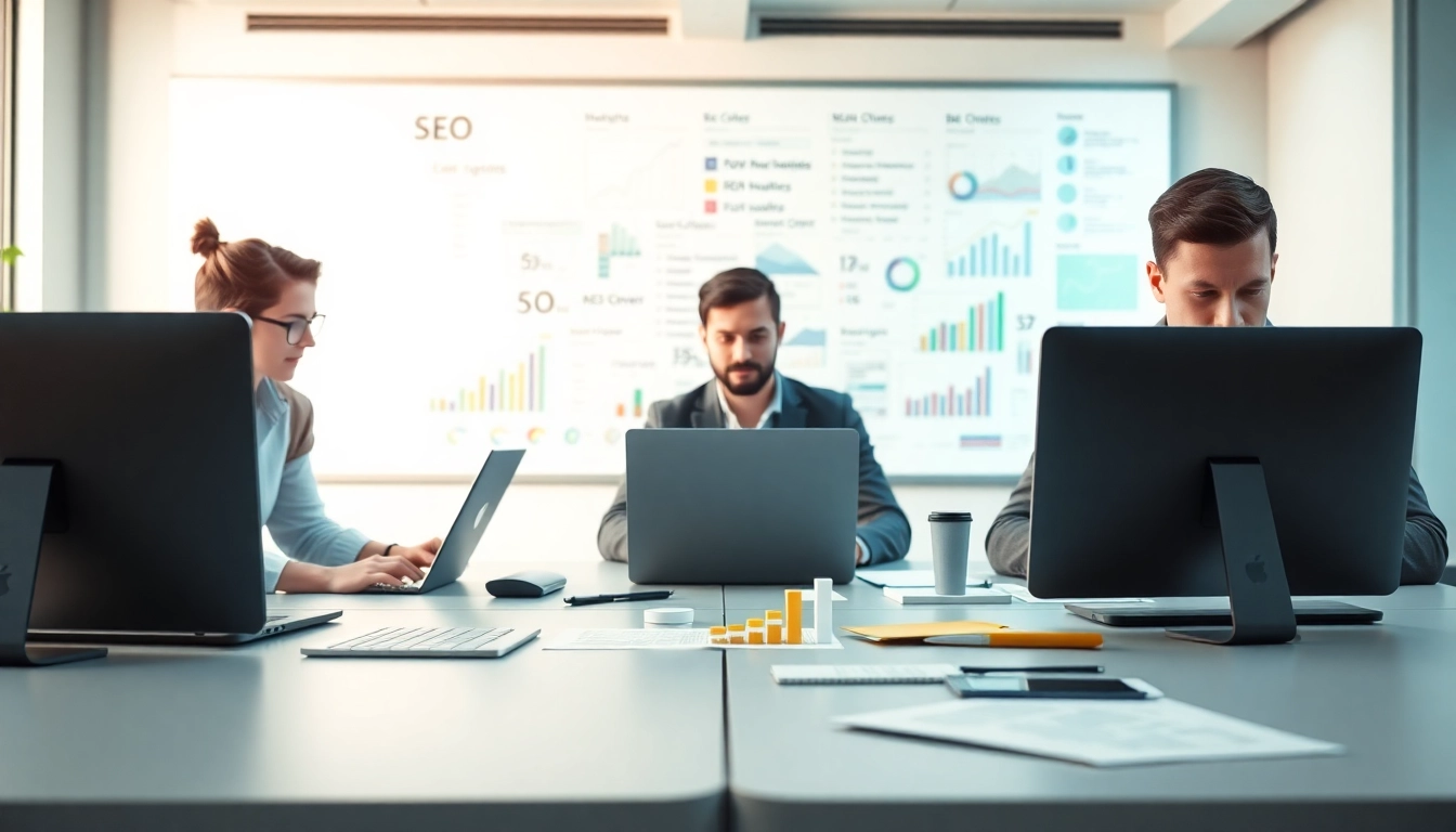 Agentur für Suchmaschinenoptimierung analysiert digitale Daten in einem modernen Büro.