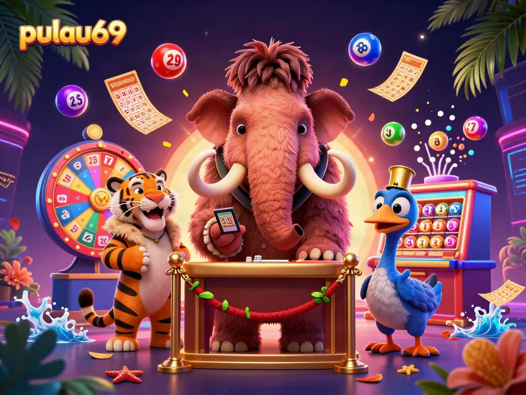 Experience exciting gaming with pulau69 at a vibrant casino scene featuring unique characters.
