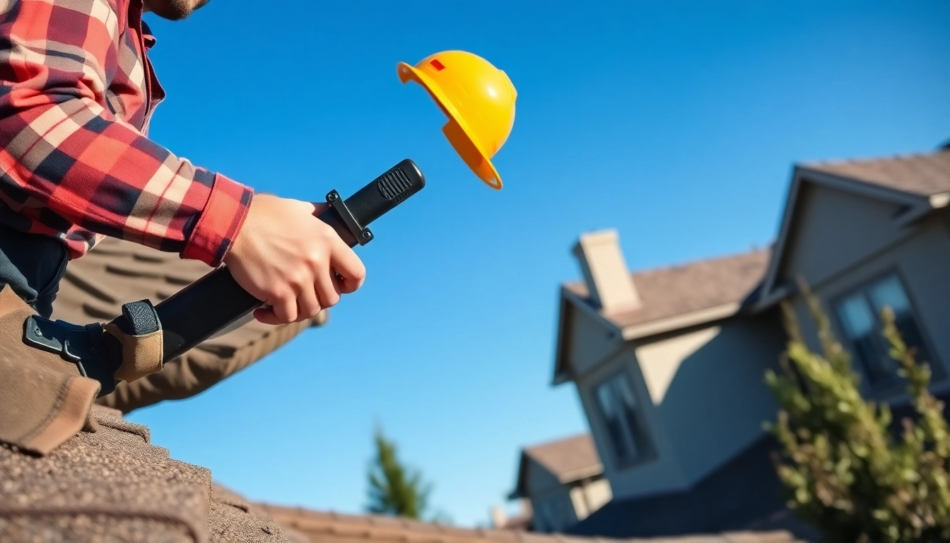 Expert roof repair assessment showcasing tools and professional care in action.