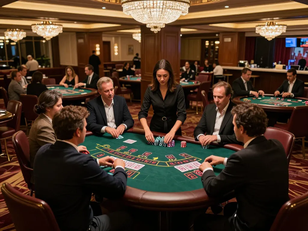 Players at a blackjack table strategizing their bets at gori77 casino.