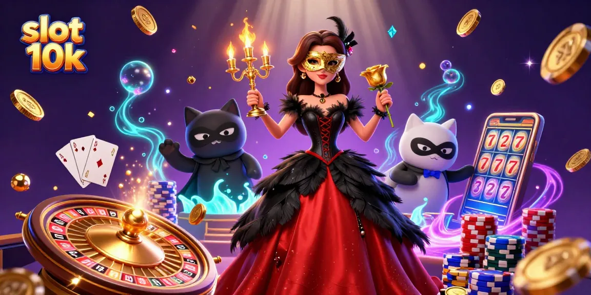 Spin the reels with slot 10k in this vibrant casino scene filled with winning elements.