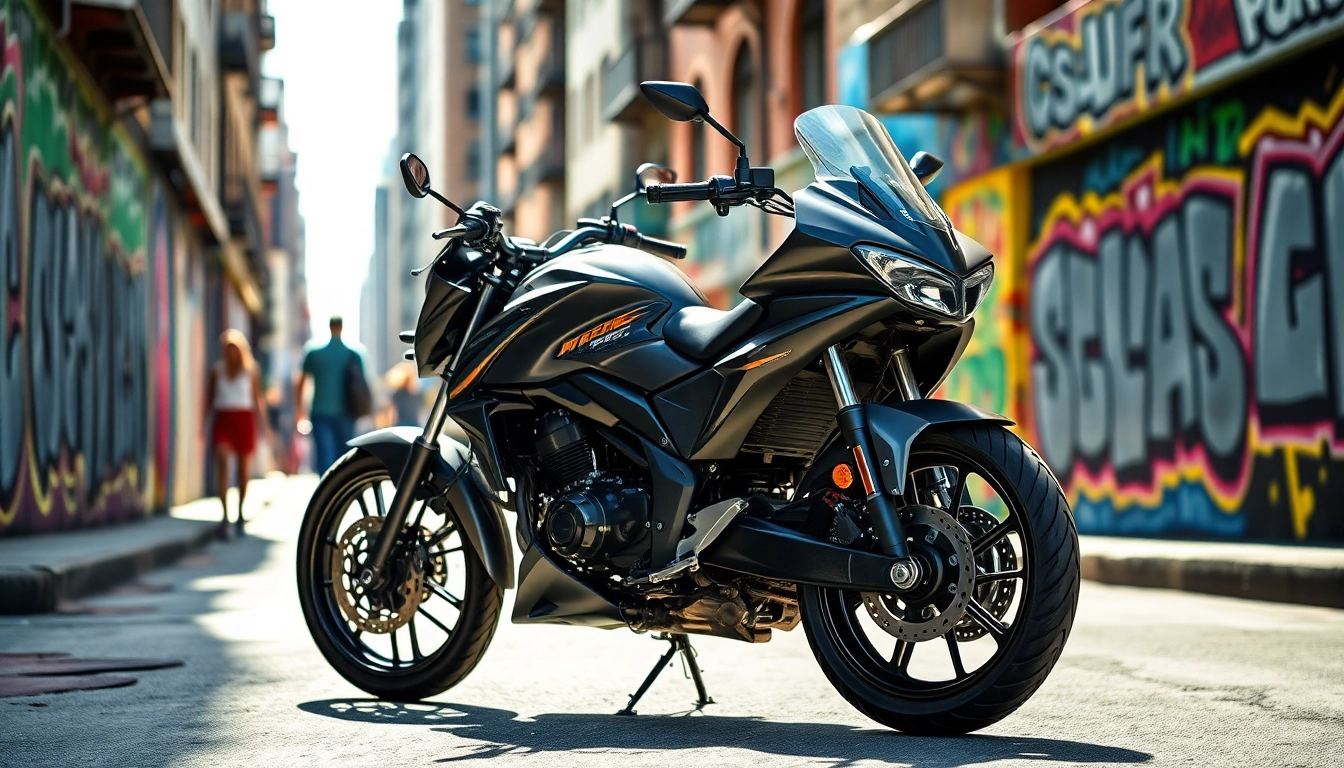 Affordable street legal motorcycles gleaming under sunlight in a vibrant urban environment.