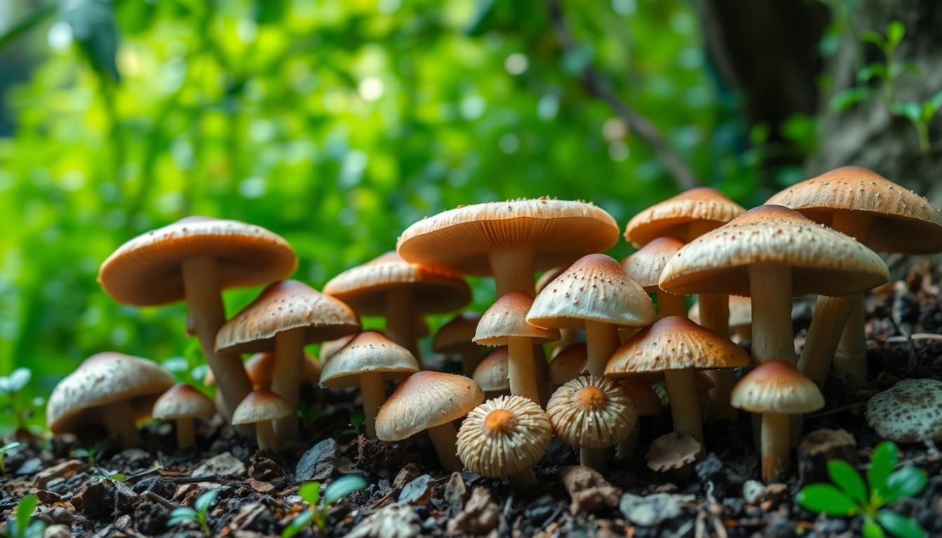 Buy psychedelics online Canada with unique mushrooms displayed in a natural setting.