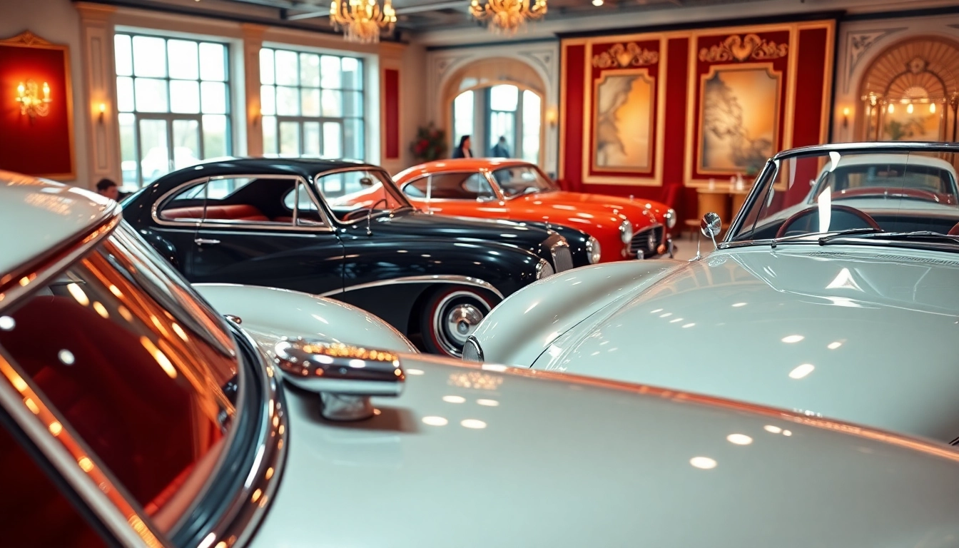 Showcasing PRA Classic Cars in a refined vintage showroom with elegant decor.