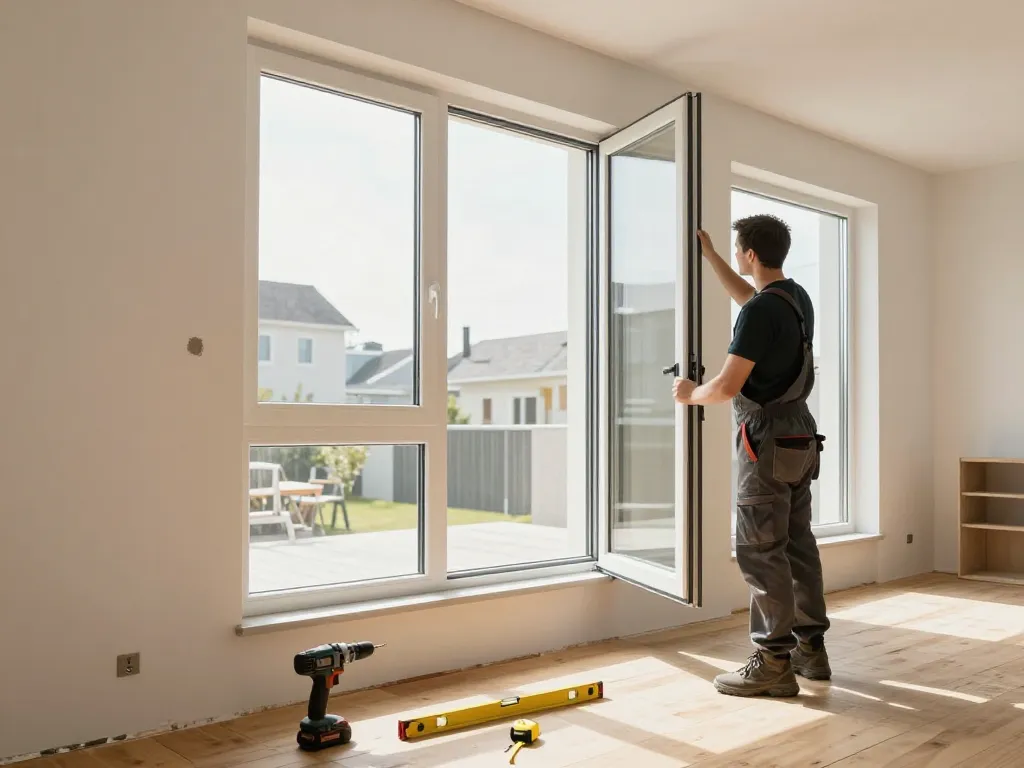 Installation durch Experten im Fensterbau in Bonn, die energieeffiziente Fenster in einer modernen Wohnrenovierung zeigen.