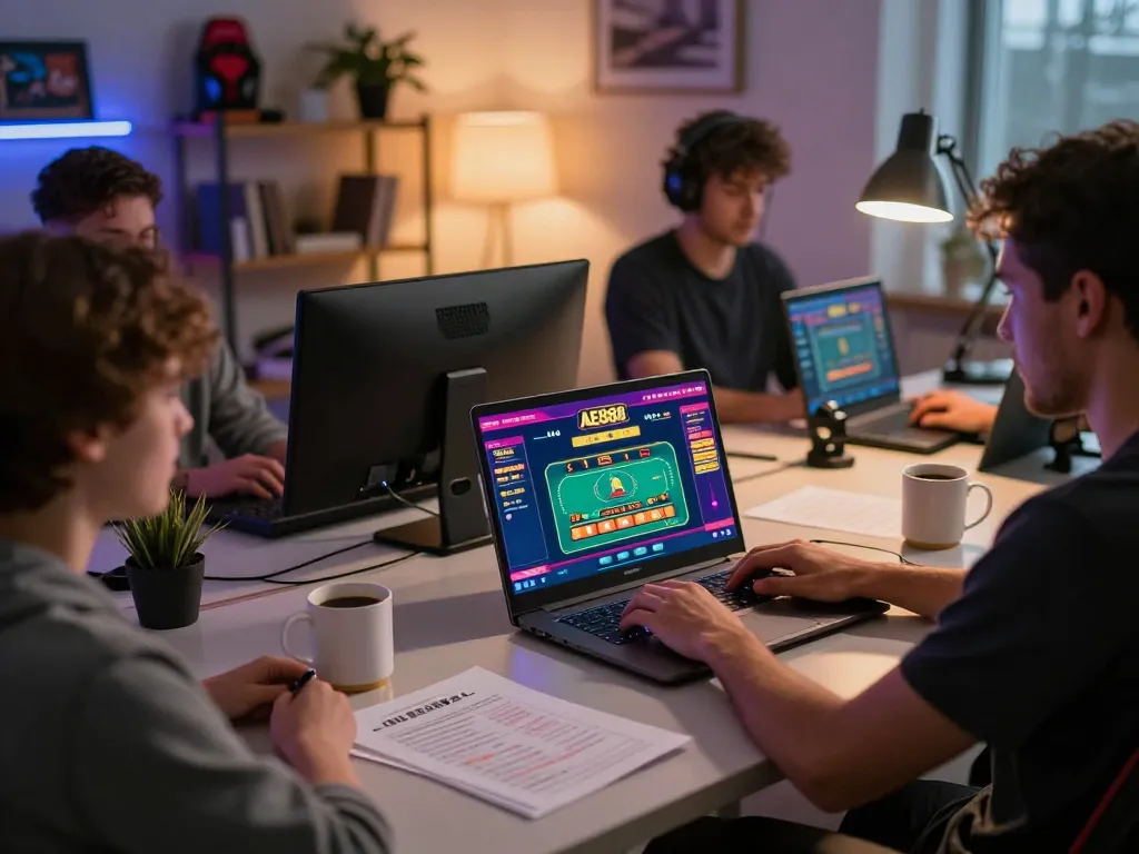 Player enjoying engaging AE888 online casino gameplay with live dealer action on laptop