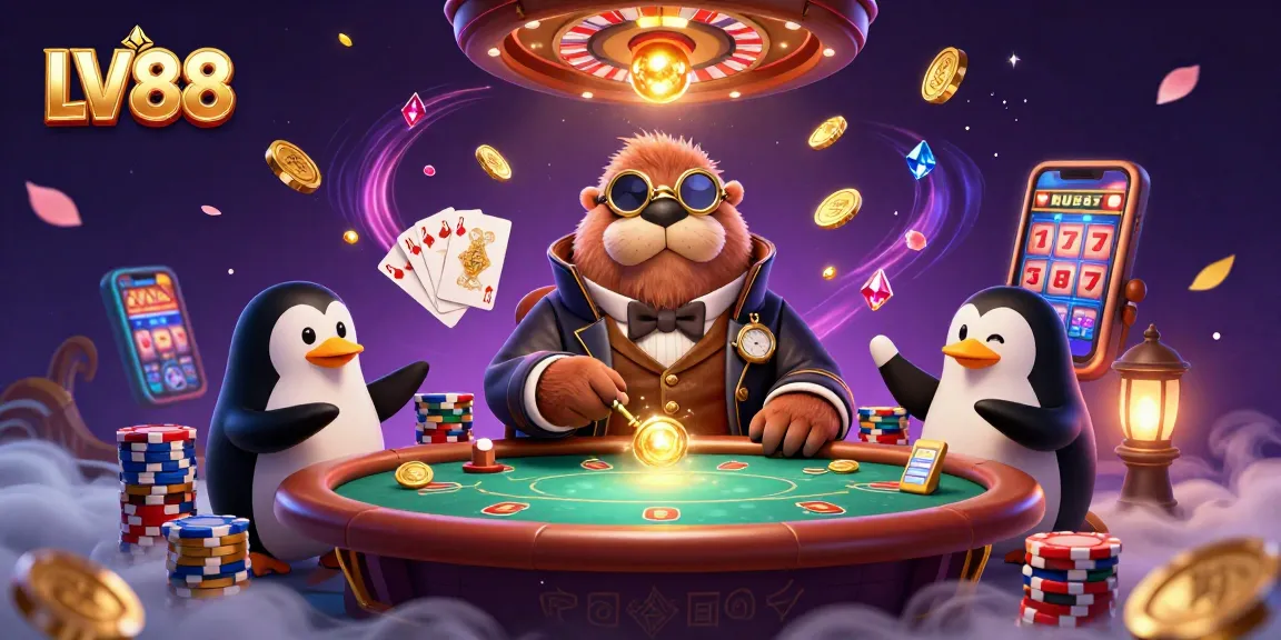 Experience thrilling poker at LV88 with animated characters and casino elements in an underwater scene.