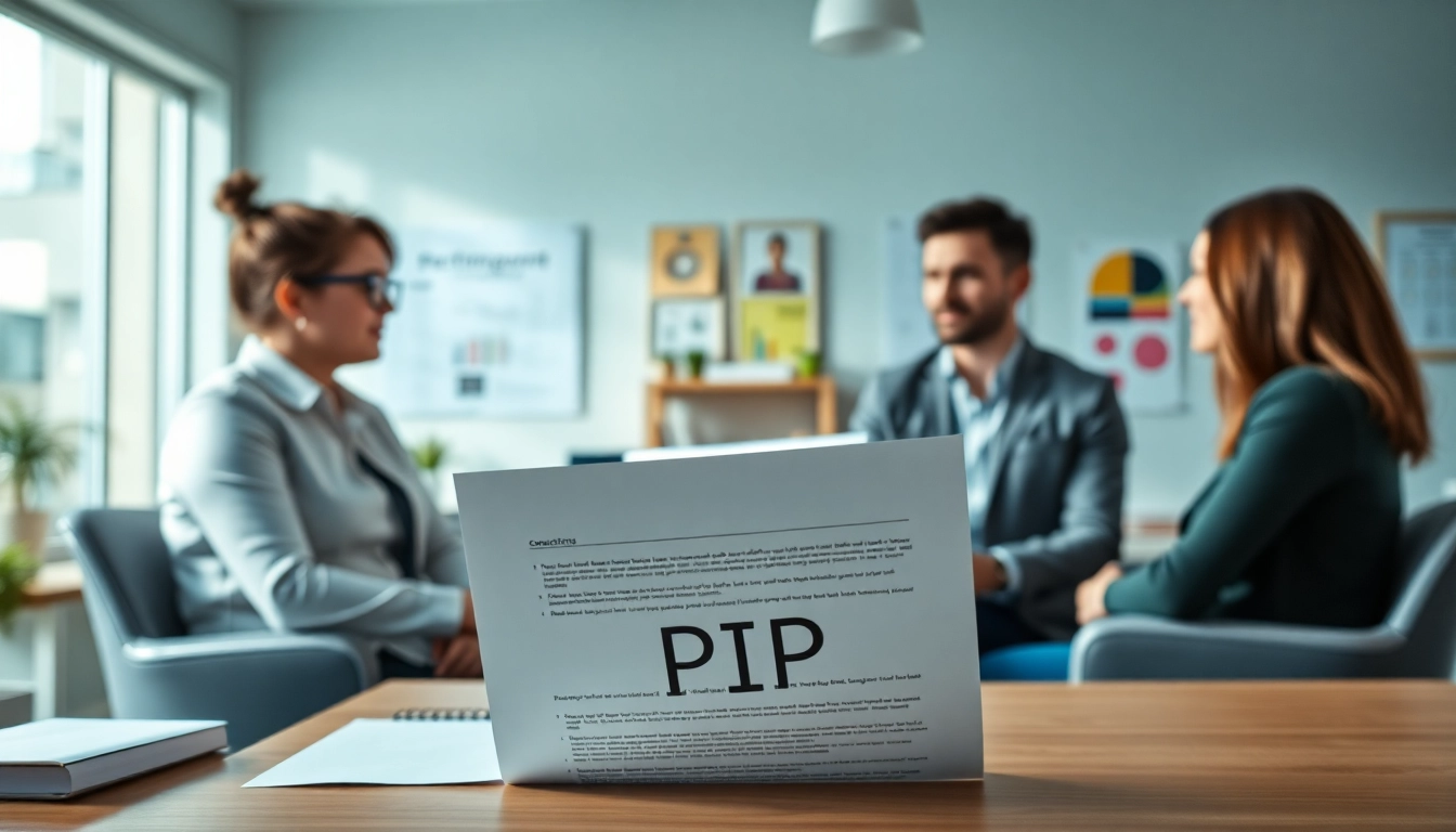 PIP meaning is illustrated with a professional discussion in a bright office about performance improvement plans.