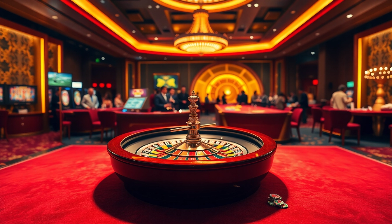 Permainan roulette di kasino dengan vegas88 link yang mencolok dan suasana mewah.