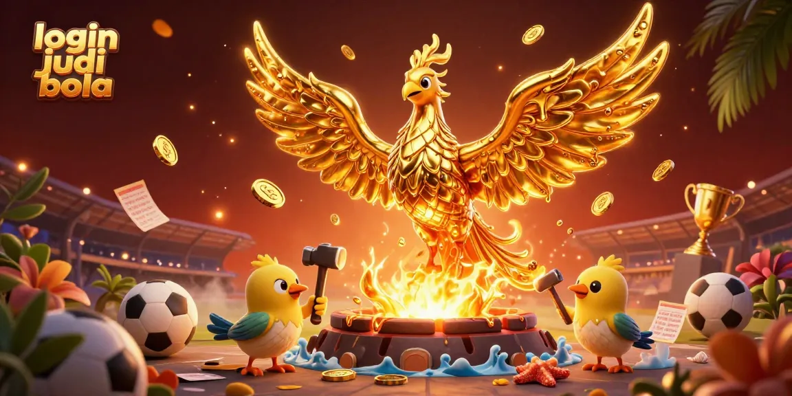 Engage with login judi bola showcasing a molten gold phoenix, vibrant betting environment, and competitive spirit.