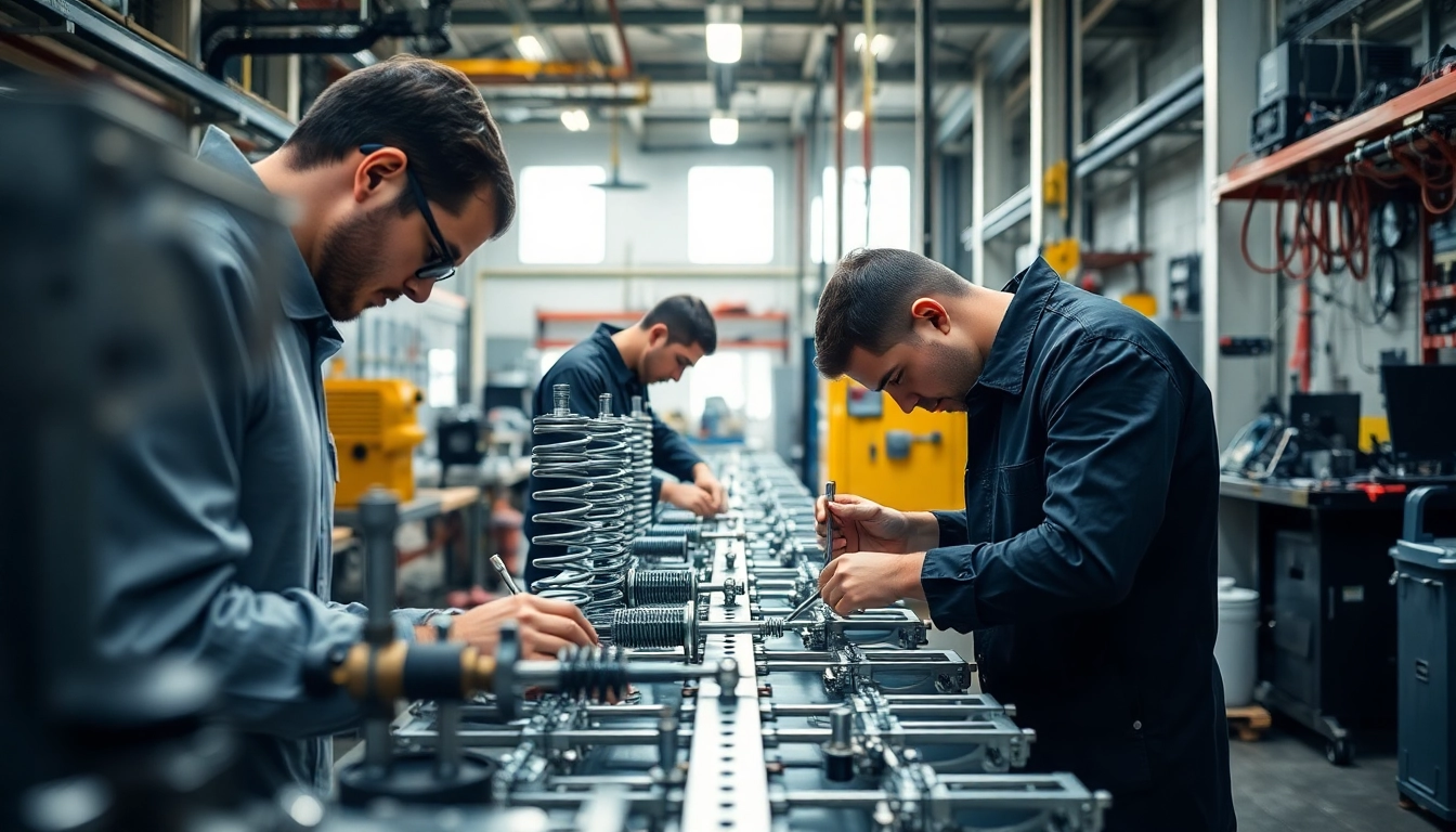 Gas Spring Manufacturer assembling precision components in a modern factory environment.
