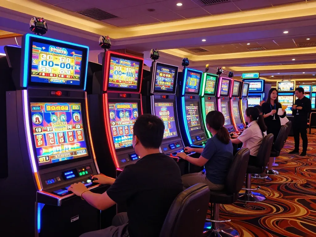 Exciting gaming experience at situs slot machines with players engaged in vibrant casino atmosphere.