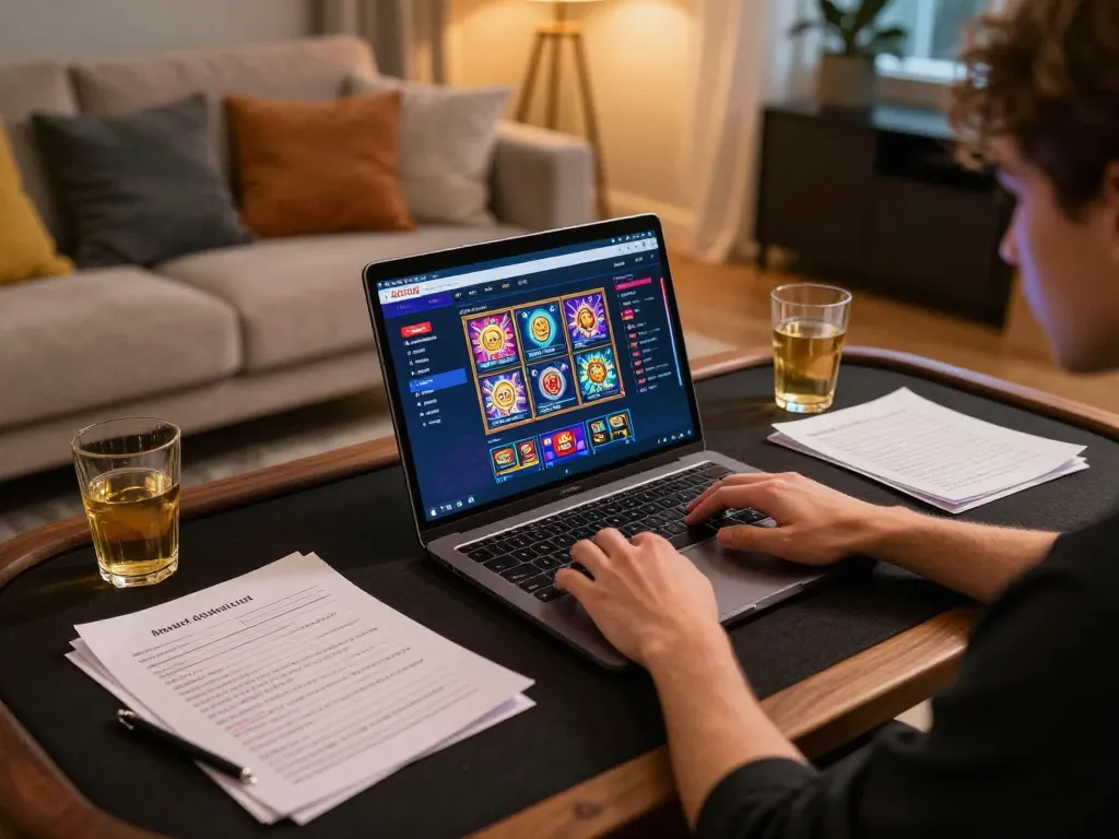 Engaging in online gaming through AE888 COM with strategic betting notes and a cozy home setup
