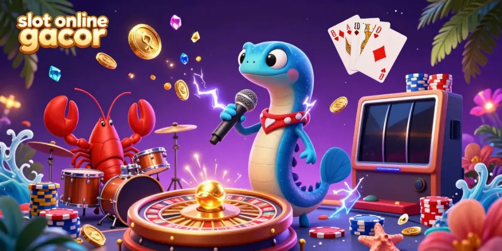 Experience fun in the underwater casino with slot online gacor, featuring an electric eel DJ, lobster drummer, and seahorse guitarist.