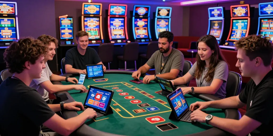 Players enjoying games at casinos that accept credit cards, vibrant atmosphere with credit card logos visible.