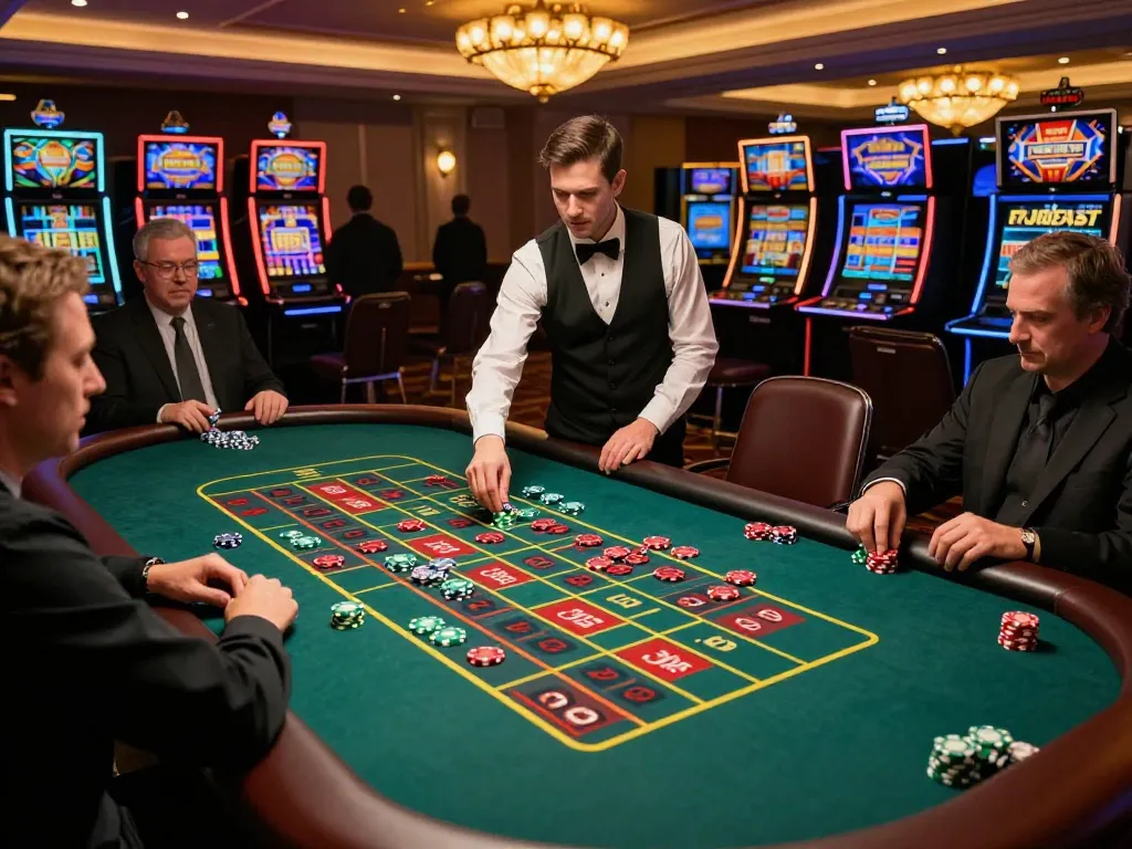Players placing bets at the roulette table in a lively casino environment featuring sc88 gaming elements