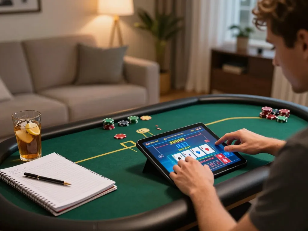 Player enjoys live casino game while strategizing with notes, highlighting 32win experience
