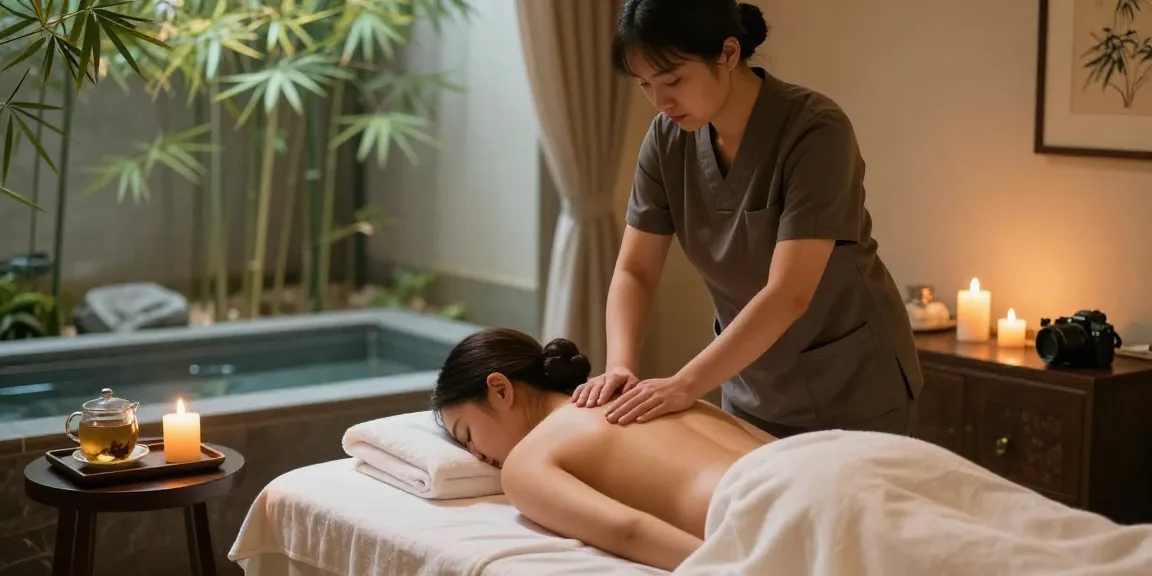 마사지 치료 중인 모습으로 편안한 분위기의 스파 내부