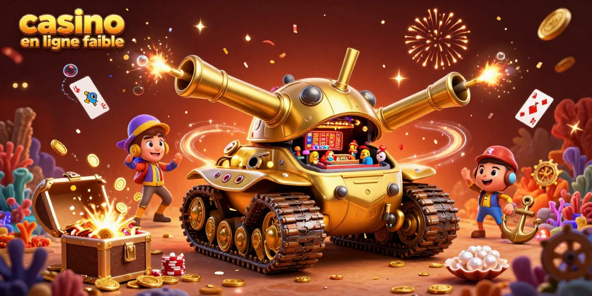 Jouez dans un casino en ligne fiable avec l'illustration d'un tank à scarabée doré révélant un mini casino.