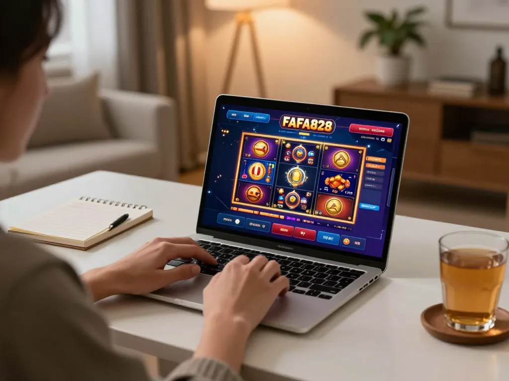ผู้ใช้ FAFA828 กำลังเล่นเกมออนไลน์โดยใช้แล็ปท็อปที่มีภาพที่สดใส