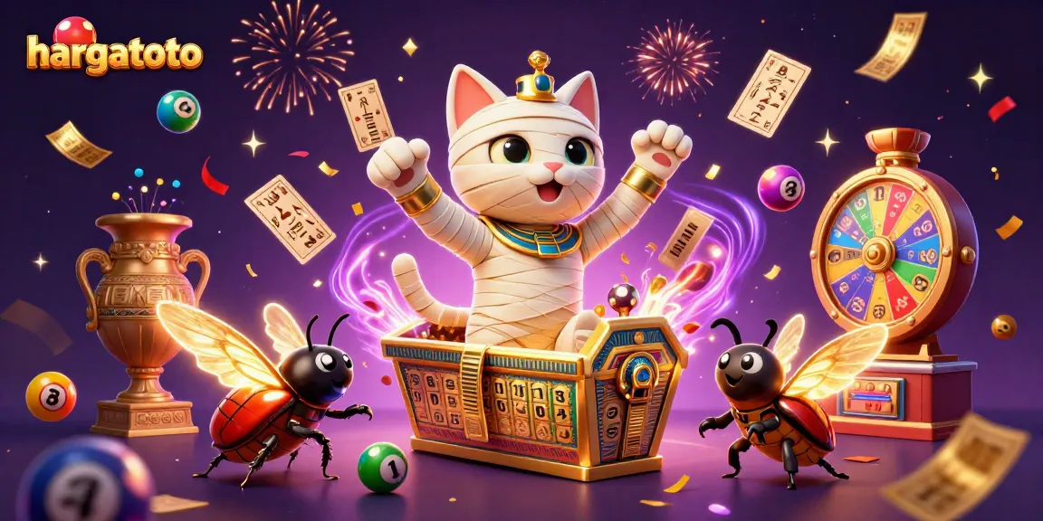 Experience thrilling games at hargatoto with a vibrant scene of Egyptian-inspired characters and dynamic casino elements.