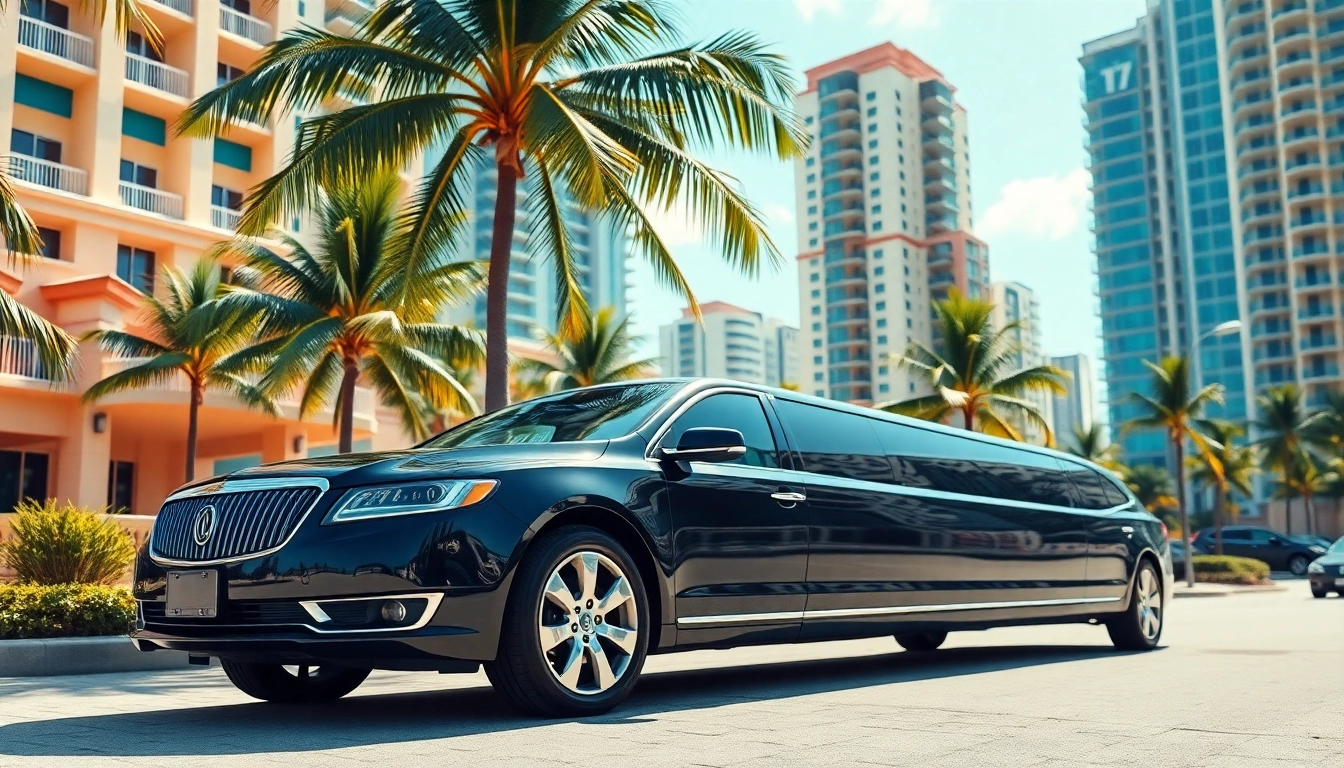 Experience limo Miami luxury with a sleek vehicle against a vibrant city backdrop.