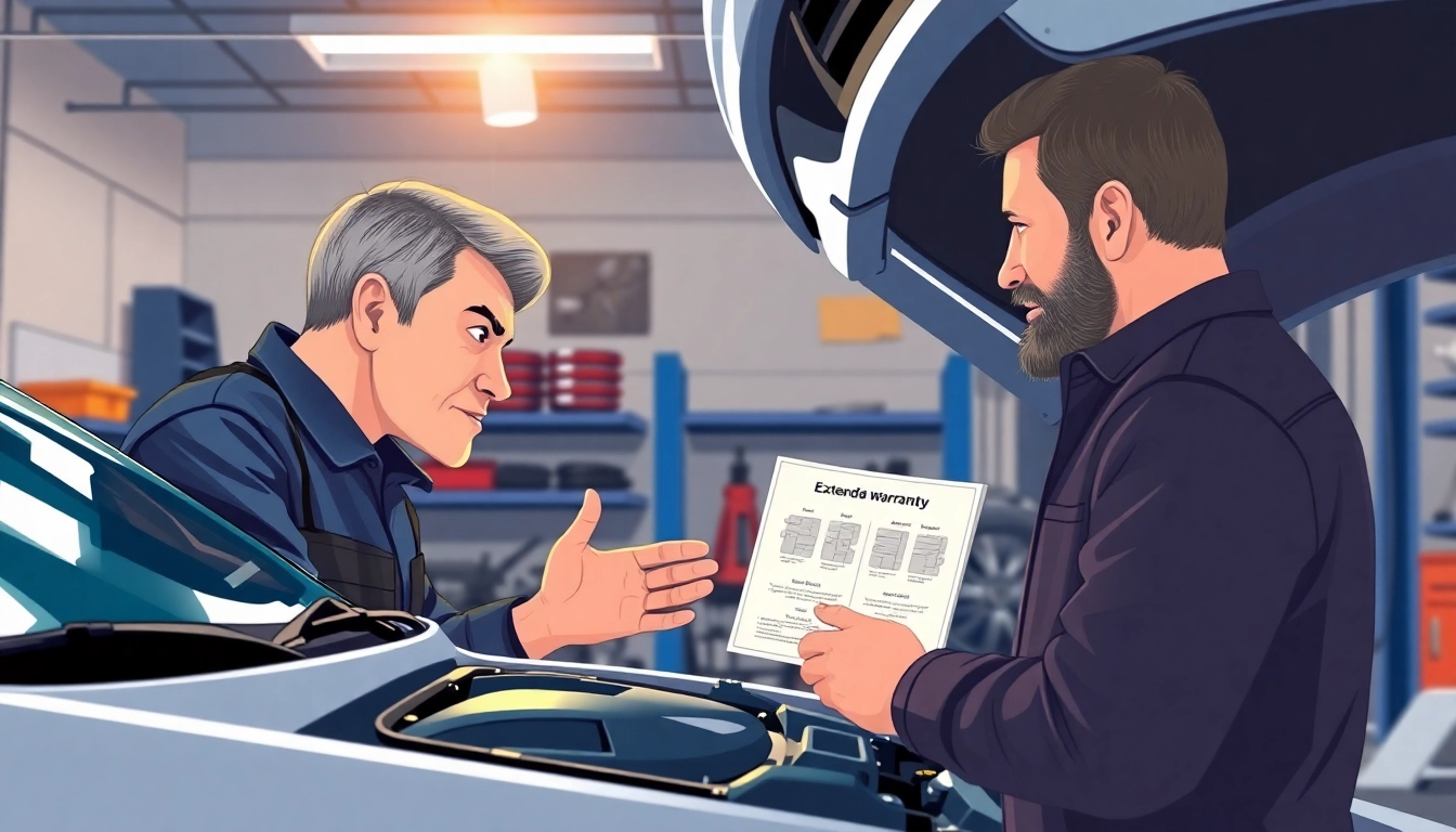 Discover the benefits of an extended warranty company through a professional mechanic discussing warranty plans.