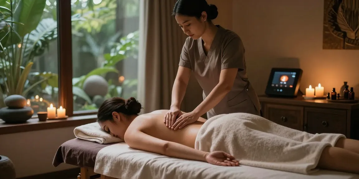 마사지 치료를 위한 편안한 스파 환경의 이미지