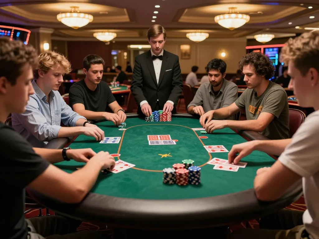 Engaging poker game scene at https://mm88.blog/ highlighting players' strategies, chips stacked, and dealer in action.