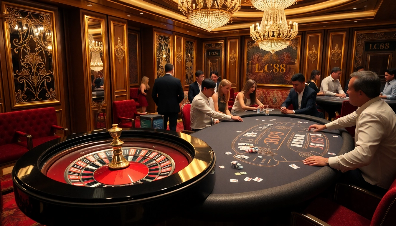 Experience high-stakes gameplay at LC88's luxurious casino tables with roulette and poker.