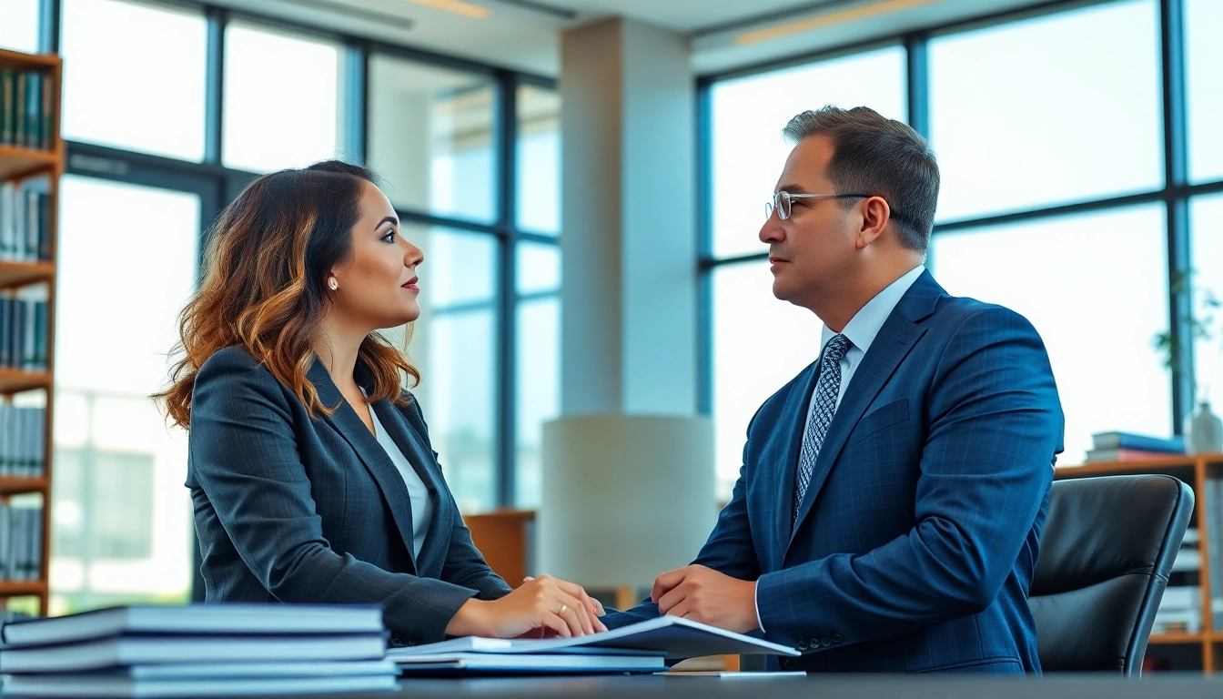 Clearwater truck accident attorney consulting with a client in a modern office, highlighting professionalism.