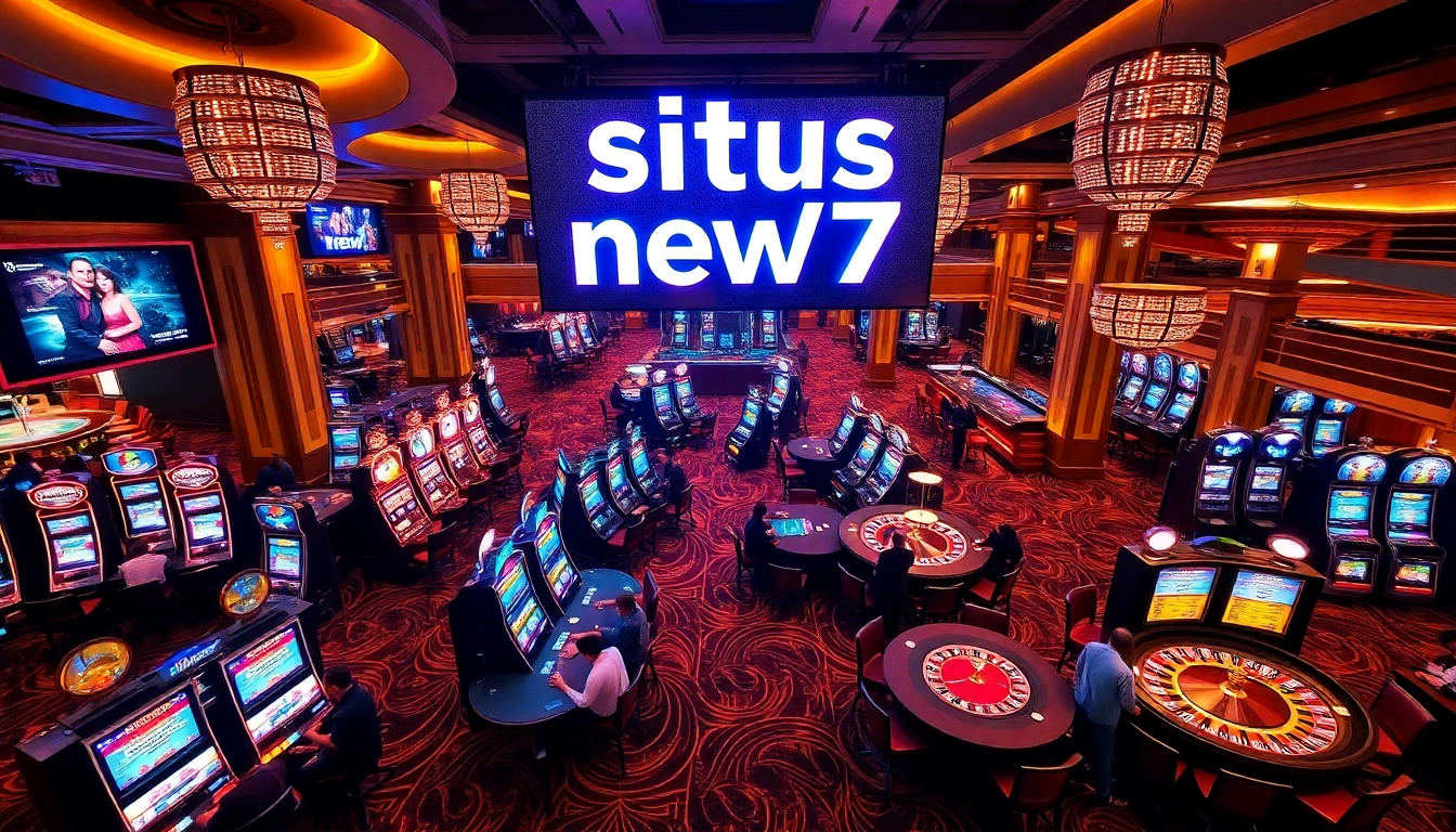 Players enjoying excitement at situs new77 with vibrant slot machines and buzzing casino atmosphere.