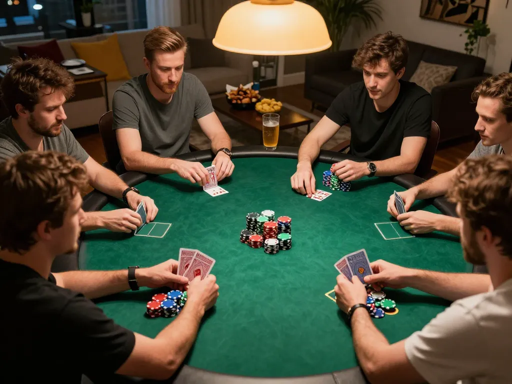 Players engaged at the RR88 poker table, showcasing strategic gameplay and vibrant chips in action.