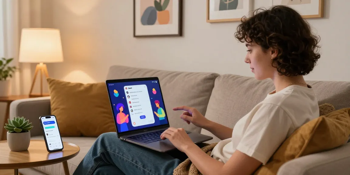 Engaging with CrushOn AI on a laptop in a cozy home setting, highlighting user interaction.